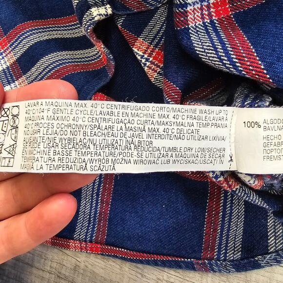 Zara Woman Blue Red Plaid Button Up Shacket Womens M Flannel Long Sleeve Cotton - Picture 5 of 5